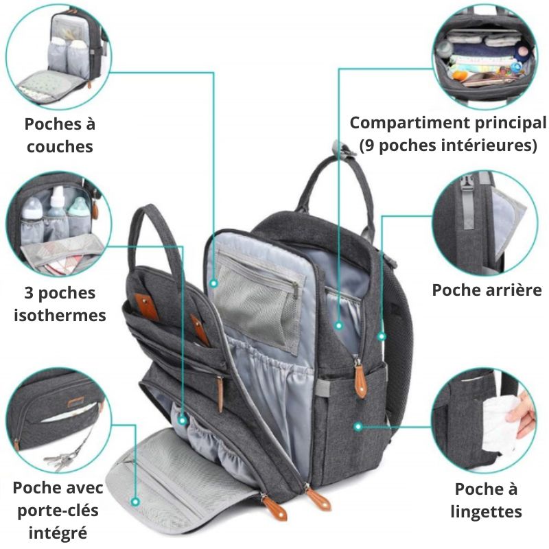 Large capacity Diaper Bag with detachable pacifier case 