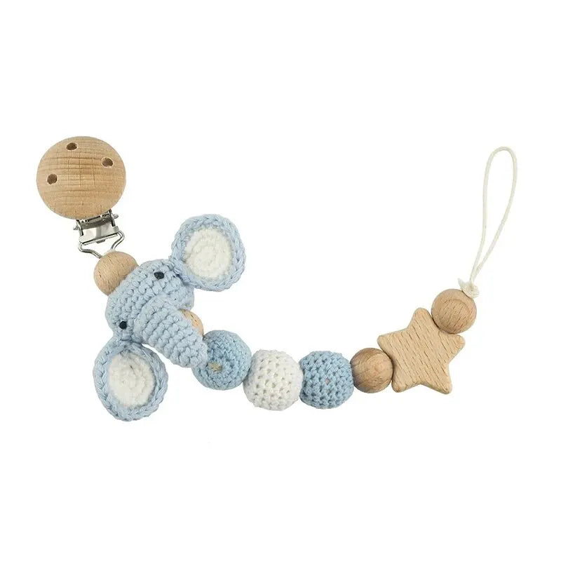 Attache-tétine en Bois et Coton Crocheté