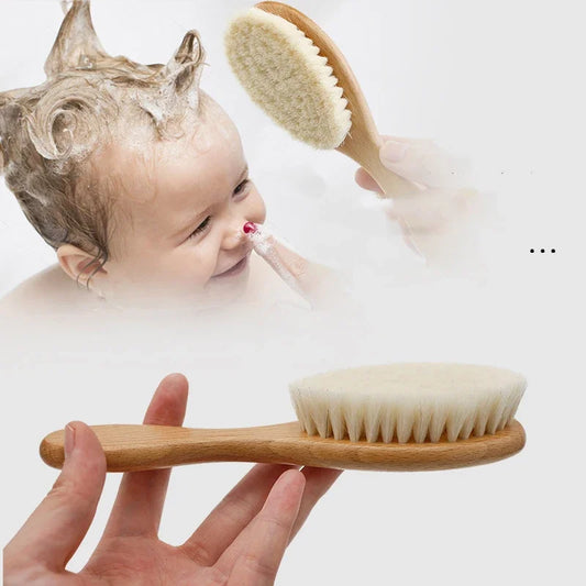 Haarbürste aus Holz und Naturwolle für Babys
