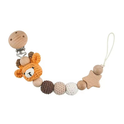 Attache-tétine en Bois et Coton Crocheté