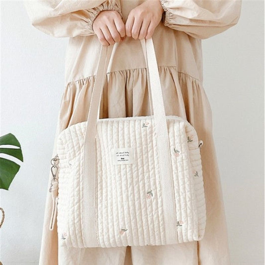 Sac à Langer en Coton Brodé et Matelassé